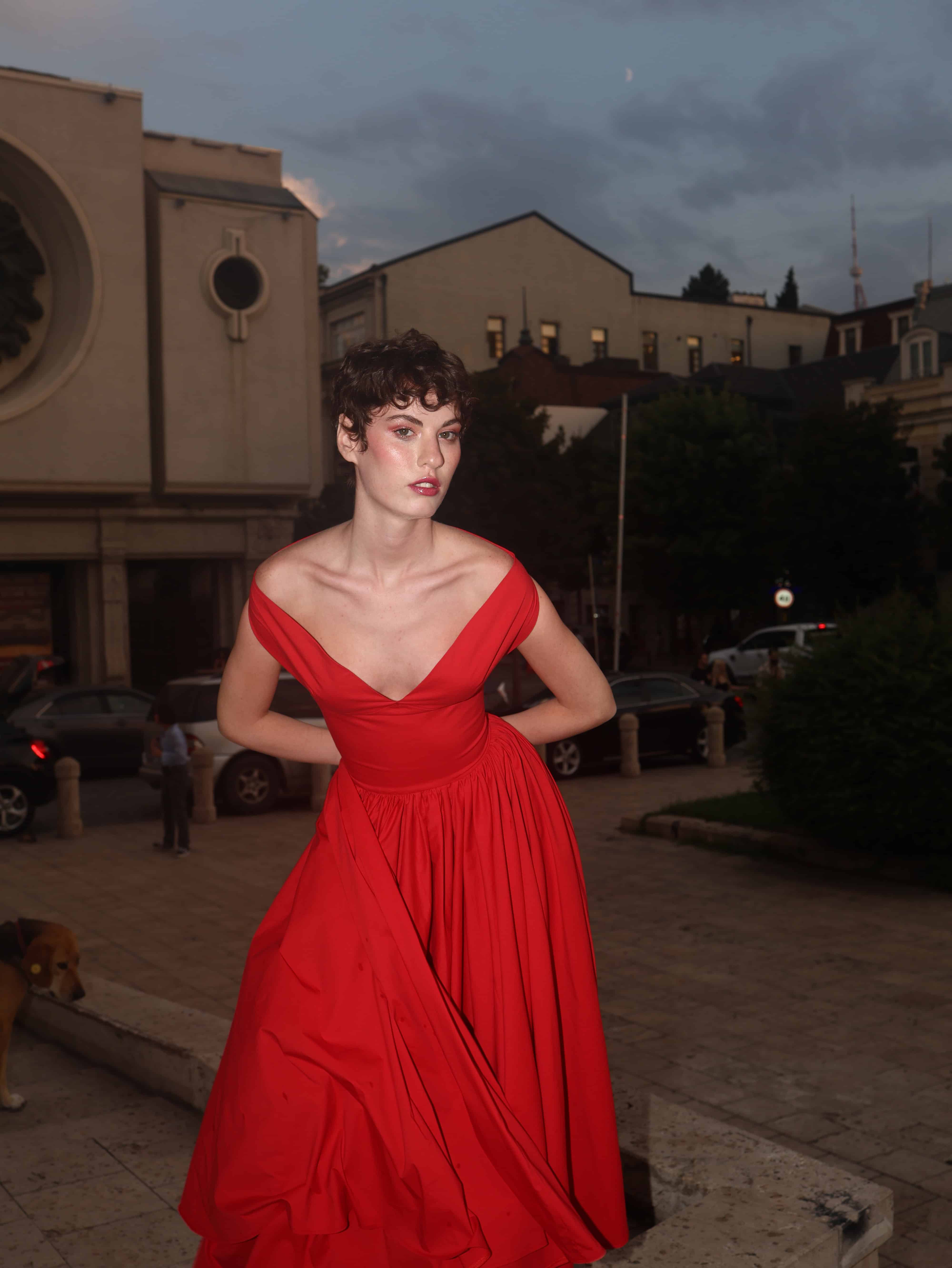 RED OFF SHOULDER MAXI DRESS